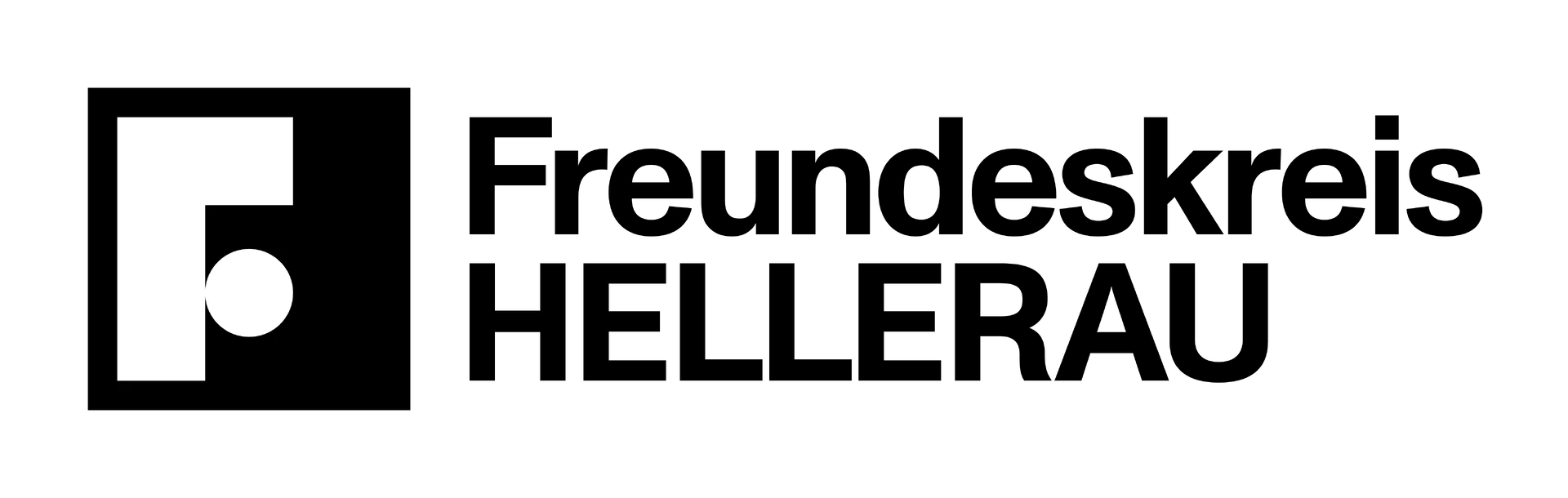 Schwarz-weiße Wort-Bild-Marke mit einem stilisierten F, das aus einem Quadrat und einem Kreis besteht, daneben der Text 'Friedrich Kluge' in Großbuchstaben.